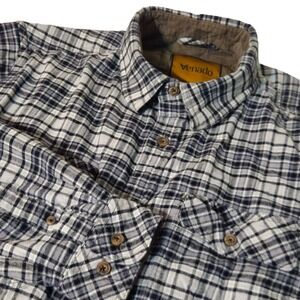 Venado Flannel Shirt Mens L Black White Buffalo Plaid Corduroy Collar L/S